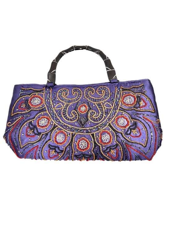 Unbranded Handbags - Handcrafted Beaded Purple Evening Bag Intricate Embroidery Sturdy Handles Purse